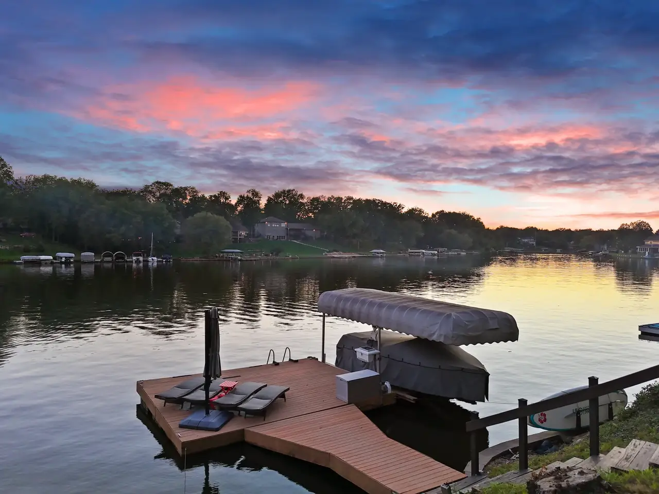 Private dock at sunset on Lake St. Louis