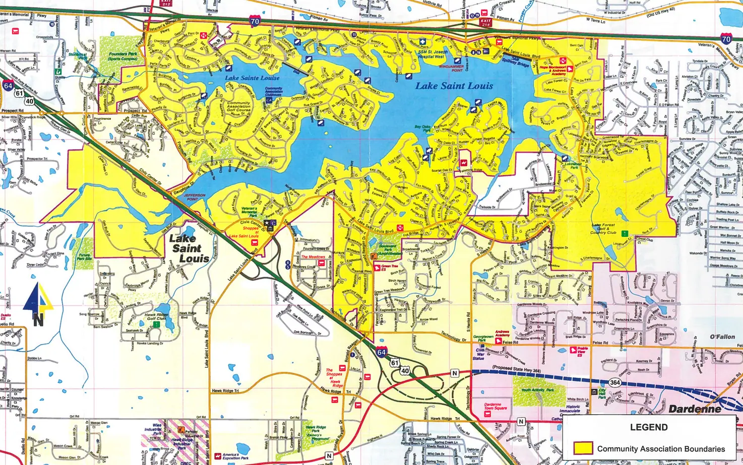 LSLCA Community Association boundary map showing which properties have lake rights